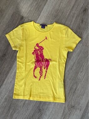 Ralph Lauren Collection Yellow Big Pony Tee Made in USA Mercerized Cotton Size M
